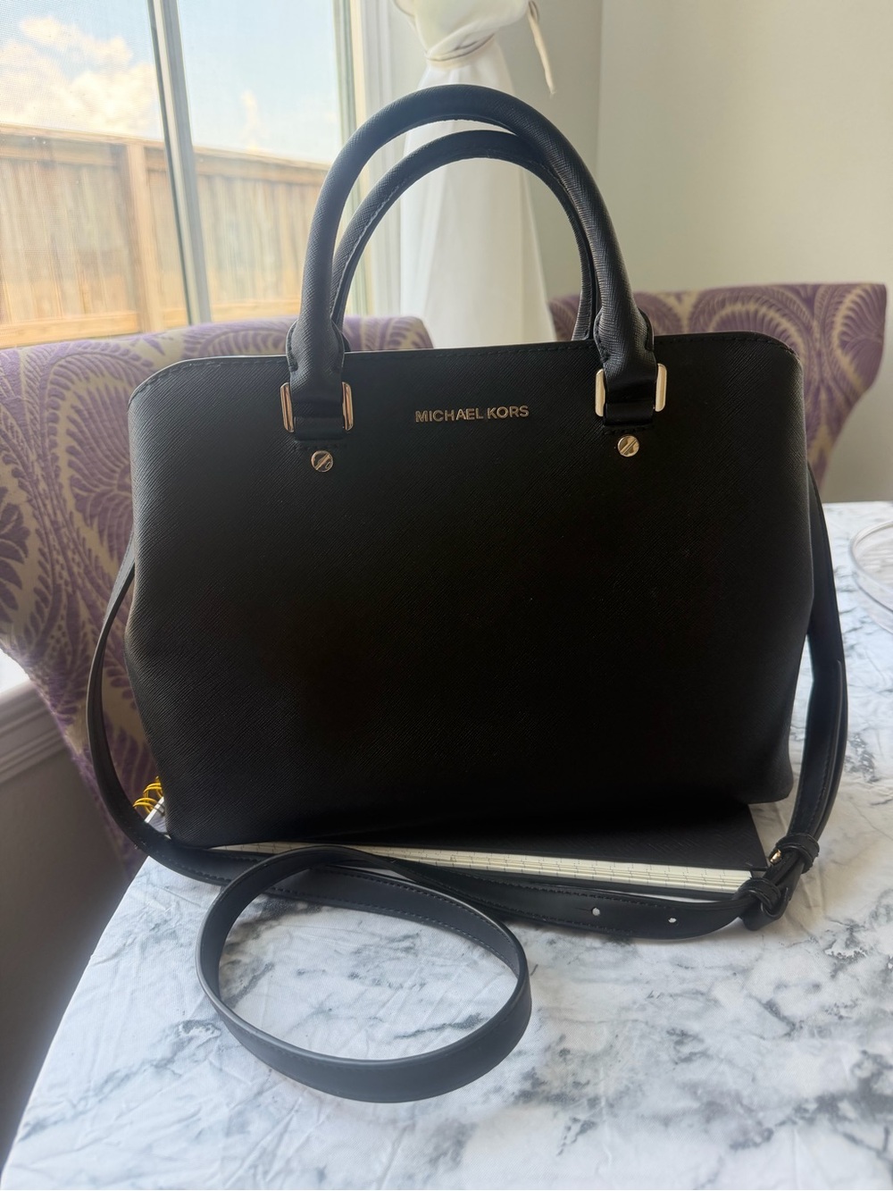 Michael Kors Black Saffiano Satchel with Crossbody Strap